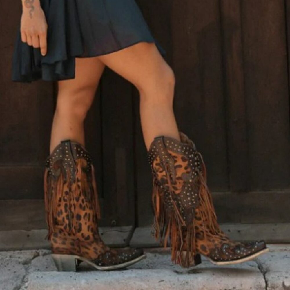 Corral A3618 Leopard Fringe Snip Toe Women's Cowboy Boot